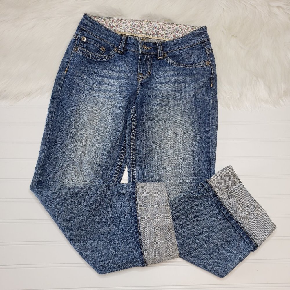 Esprit Jeans Womens Size 6 Blue Zip Back Pockets Cuffed Straight Leg Distressed